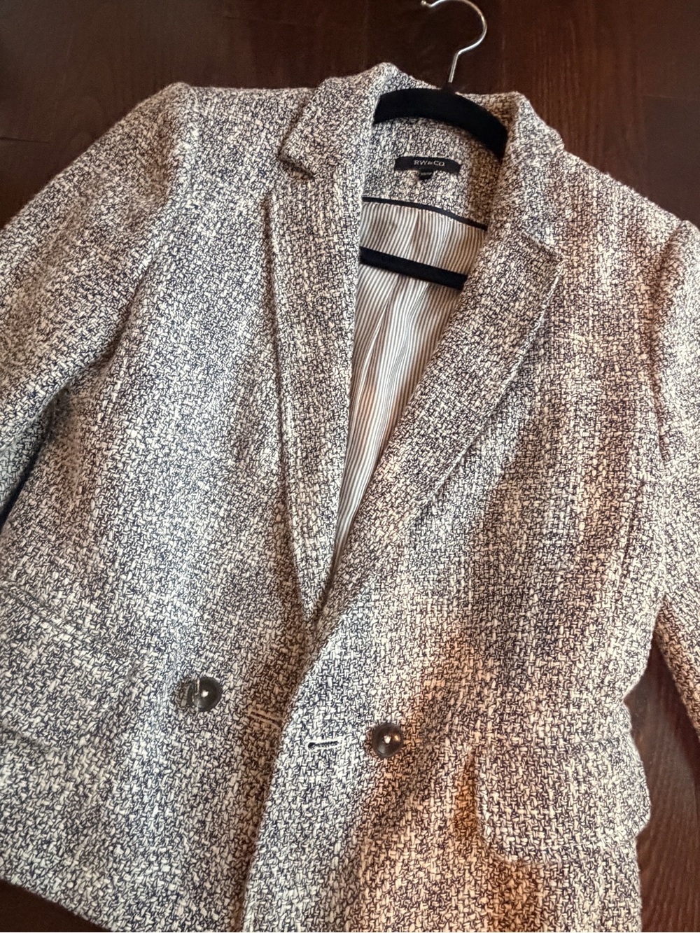 RW&CO Navy White Textured Tweed Blazer XS